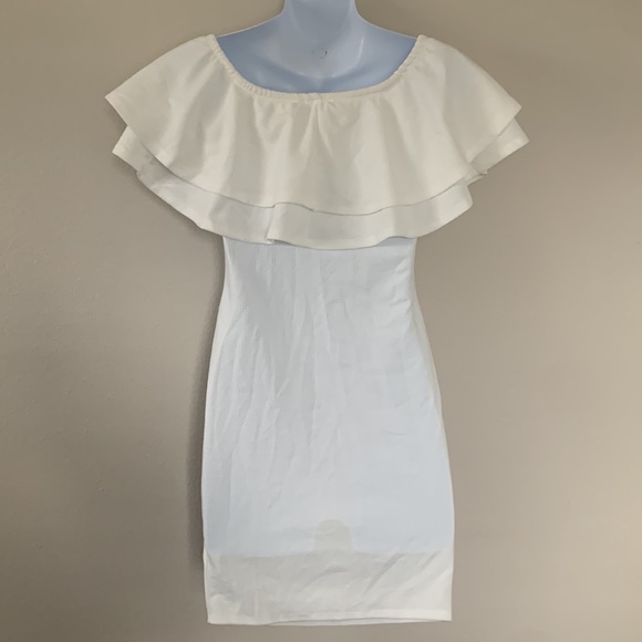 Pinkblush White Waffle Knit Off Shoulder Ruched Maternity Dress - Picture 9 of 12